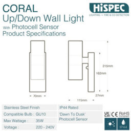 Hispec Coral Up And Down Lighting With Photocell - Anthracite Grey: 1X Light & 2X Gu10 - thumbnail 2