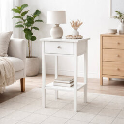 Wyld Haus Gossmere White Bedside Table - 1 Drawer Gloss Finish