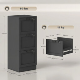 Homcom 3-Drawer File Cabinet, Lockable Filing Cabinet For A4 Letter, Black - thumbnail 3