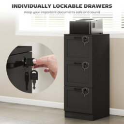 Homcom 3-Drawer File Cabinet, Lockable Filing Cabinet For A4 Letter, Black - thumbnail 6