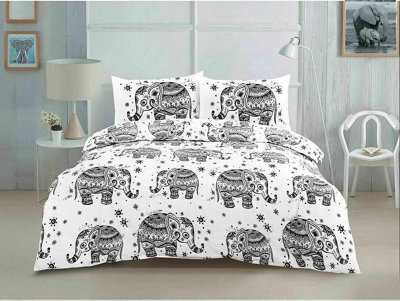 Homes & Linen Elephant Animal Geometric Printed Easy Care Duvet Cover Set