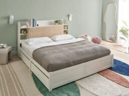 Beliani Bed With Storage Drawers Bizou 180 X 200 Cm (Eu Super King) White - thumbnail 2