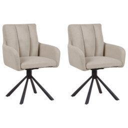 Beliani Set Of 2 Dining Chairs Swivel Sardoal Fabric Taupe
