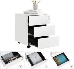 Ledrem Mobile Desk Cabinet Lockable With 3 Drawers, Document And Stationery Storage, Preassembled, For Home Office - thumbnail 5