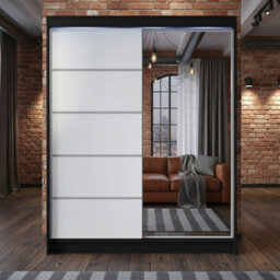 Sliding Door Wardrobe Camino 3 With Mirror And Rgb Led Lights Black White - thumbnail 1