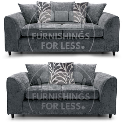 Furnishings For Less UK Zina Grey Chenille Fabric 3 + 2 Seater Sofa Suite - image 1