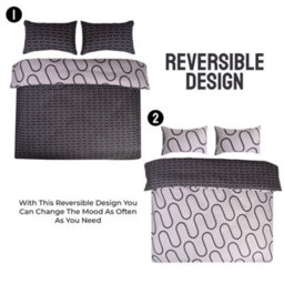 Ameha Print Duvet Cover Matching Pillowcase  2 Piece Set Black & Grey Wave Design Single Size (135X200Cm) - thumbnail 3