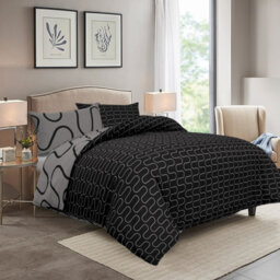 Ameha Print Duvet Cover Matching Pillowcase  2 Piece Set Black & Grey Wave Design Single Size (135X200Cm) - thumbnail 2
