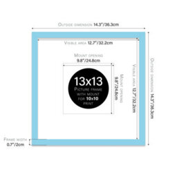 "13X13"" Light Blue Picture Frame - 13X13"" Square Frame With 10X10"" Mount For 13X13""/10X10"" Pictures Moderrn Style Thin Edge, 1 Pack" - thumbnail 2