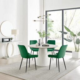Furniturebox Uk Palma Beige Stone Effect Round Dining Table & 4 Green Pesaro Black Leg Chairs - thumbnail 1