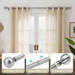 Oxford Homeware Satin Chrome Effect Extendable Curtain Pole With Metal Ball Finials, (L)1600mm-3000mm (Dia) 28mm - thumbnail 2