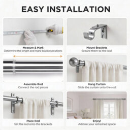 Oxford Homeware Satin Chrome Effect Extendable Curtain Pole With Metal Ball Finials, (L)1600mm-3000mm (Dia) 28mm - thumbnail 3