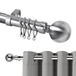 Oxford Homeware Satin Chrome Effect Extendable Curtain Pole With Metal Ball Finials, (L)1600mm-3000mm (Dia) 28mm