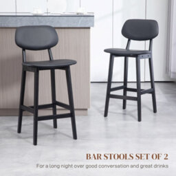 Homcom Breakfast Bar Stools Set Of 2 With Pu Leather Cover, Wood Legs, Black - thumbnail 4