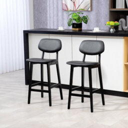 Homcom Breakfast Bar Stools Set Of 2 With Pu Leather Cover, Wood Legs, Black