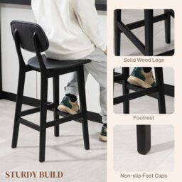 Homcom Breakfast Bar Stools Set Of 2 With Pu Leather Cover, Wood Legs, Black - thumbnail 6
