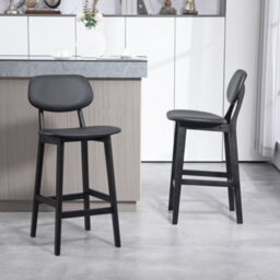 Homcom Breakfast Bar Stools Set Of 2 With Pu Leather Cover, Wood Legs, Black - thumbnail 8
