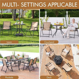 Beige Set Of 2 Outdoor Texteline Folding Dining Chairs With Backrest/ Armrests - thumbnail 5