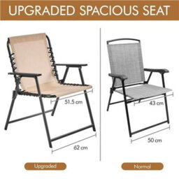 Beige Set Of 2 Outdoor Texteline Folding Dining Chairs With Backrest/ Armrests - thumbnail 2