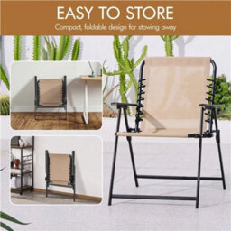 Beige Set Of 2 Outdoor Texteline Folding Dining Chairs With Backrest/ Armrests - thumbnail 3