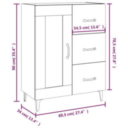 Vidaxl Sideboard Sonoma Oak 69.5X34X90 Cm Engineered Wood - thumbnail 3