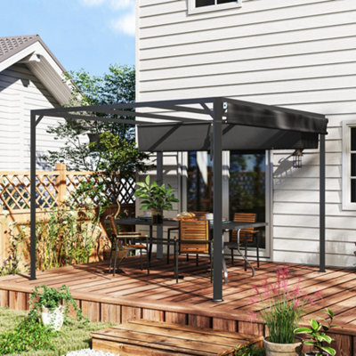 Outsunny 3 X 3(M) Pergola With Retractable Roof & Roller Shade, Dark Grey - image 1