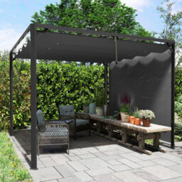 Outsunny 3 X 3(M) Pergola With Retractable Roof & Roller Shade, Dark Grey - thumbnail 2