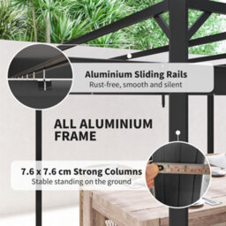 Outsunny 3 X 3(M) Pergola With Retractable Roof & Roller Shade, Dark Grey - thumbnail 6