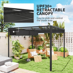 Outsunny 3 X 3(M) Pergola With Retractable Roof & Roller Shade, Dark Grey - thumbnail 4