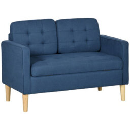 Homcom Compact Loveseat Sofa 2 Seater Sofa With Storage And Wood Legs Blue - thumbnail 2
