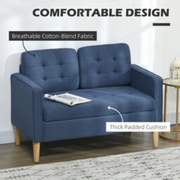 Homcom Compact Loveseat Sofa 2 Seater Sofa With Storage And Wood Legs Blue - thumbnail 5