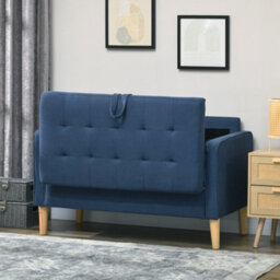 Homcom Compact Loveseat Sofa 2 Seater Sofa With Storage And Wood Legs Blue - thumbnail 7