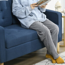 Homcom Compact Loveseat Sofa 2 Seater Sofa With Storage And Wood Legs Blue - thumbnail 8