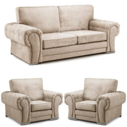 Furnishings For Less UK Milan Fabric 3 Piece Sofa Suite Mink Full Back 3 Seater And 2 Matching Armchairs -  3 1 1 - thumbnail 1