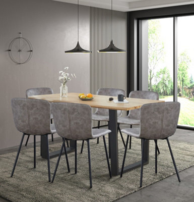 Hallowood Furniture Cullompton Large Dining Table (1.6M) With 6 Taupe Leather Effect Chairs - image 1