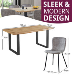 Hallowood Furniture Cullompton Large Dining Table (1.6M) With 6 Taupe Leather Effect Chairs - thumbnail 3
