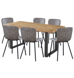 Hallowood Furniture Cullompton Large Dining Table (1.6M) With 6 Taupe Leather Effect Chairs - thumbnail 9