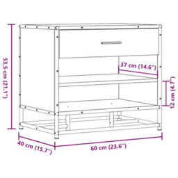 Vidaxl Shoe Bench Smoked Oak 60X40X53.5 Cm Engineered Wood And Metal - thumbnail 3