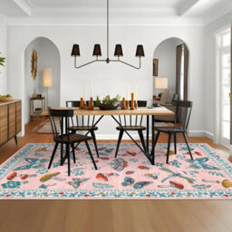 London Boutique 200X290Cm Mushroom Butterfly Area Rug, Washable Non-Slip Low Pile Carpet For Nursery, Bedroom, Living Room, Pink - thumbnail 5