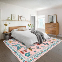 London Boutique 200X290Cm Mushroom Butterfly Area Rug, Washable Non-Slip Low Pile Carpet For Nursery, Bedroom, Living Room, Pink - thumbnail 4
