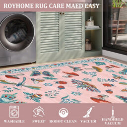 London Boutique 200X290Cm Mushroom Butterfly Area Rug, Washable Non-Slip Low Pile Carpet For Nursery, Bedroom, Living Room, Pink - thumbnail 6