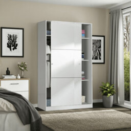 Amos Mann Furniture Savona White Small Sliding Wardrobe 120Cm Wide - thumbnail 1