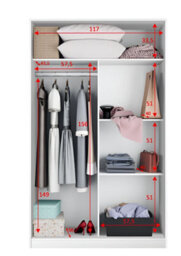 Amos Mann Furniture Savona White Small Sliding Wardrobe 120Cm Wide - thumbnail 2