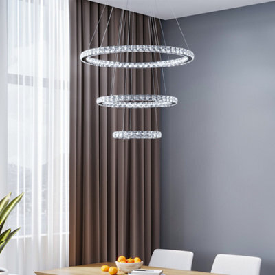 Darphe 70Cm Crystal Chandelier, Adjustable 3 Ring Led Ceiling Light For Dining Room And Living Room - image 1