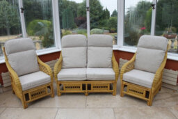 Garden Market Place Gardenmarketplace Portofino Cane Conservatory Furniture 3 Piece Suite - 2 Chairs And A Sofa- Cream Colour Fabric - thumbnail 2