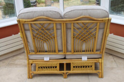 Garden Market Place Gardenmarketplace Portofino Cane Conservatory Furniture 3 Piece Suite - 2 Chairs And A Sofa- Cream Colour Fabric - thumbnail 5