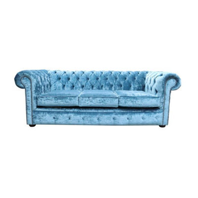 Chesterfield Handmade 3 Seater Sofa Settee Modena Denim Blue Velvet Fabric In Classic Style - image 1