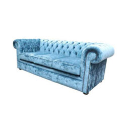 Chesterfield Handmade 3 Seater Sofa Settee Modena Denim Blue Velvet Fabric In Classic Style - thumbnail 3
