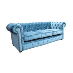 Chesterfield Handmade 3 Seater Sofa Settee Modena Denim Blue Velvet Fabric In Classic Style - thumbnail 2