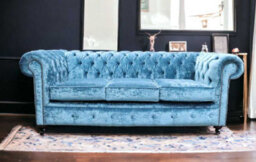 Chesterfield Handmade 3 Seater Sofa Settee Modena Denim Blue Velvet Fabric In Classic Style - thumbnail 4